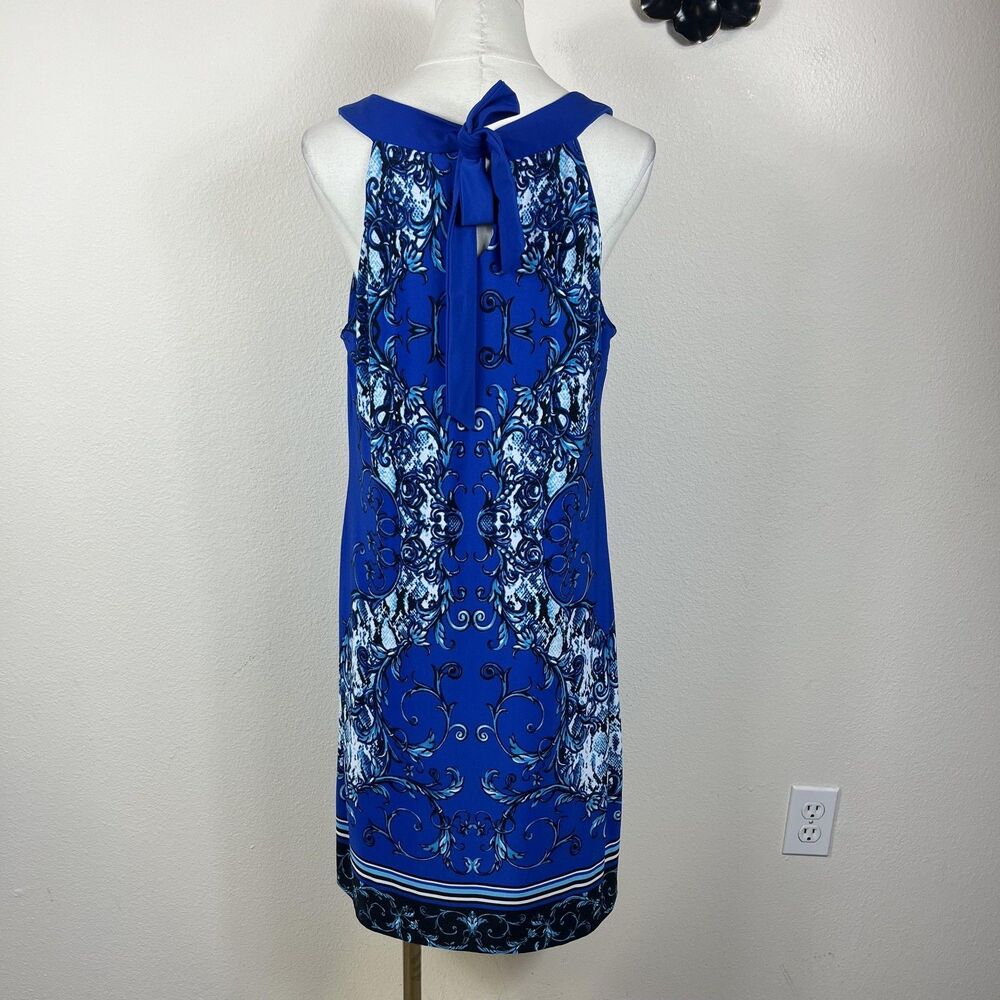 Sangria Dress Womens Large Blue Graphic Halter Shift Knee Length Party Cocktail - Picture 2 of 6
